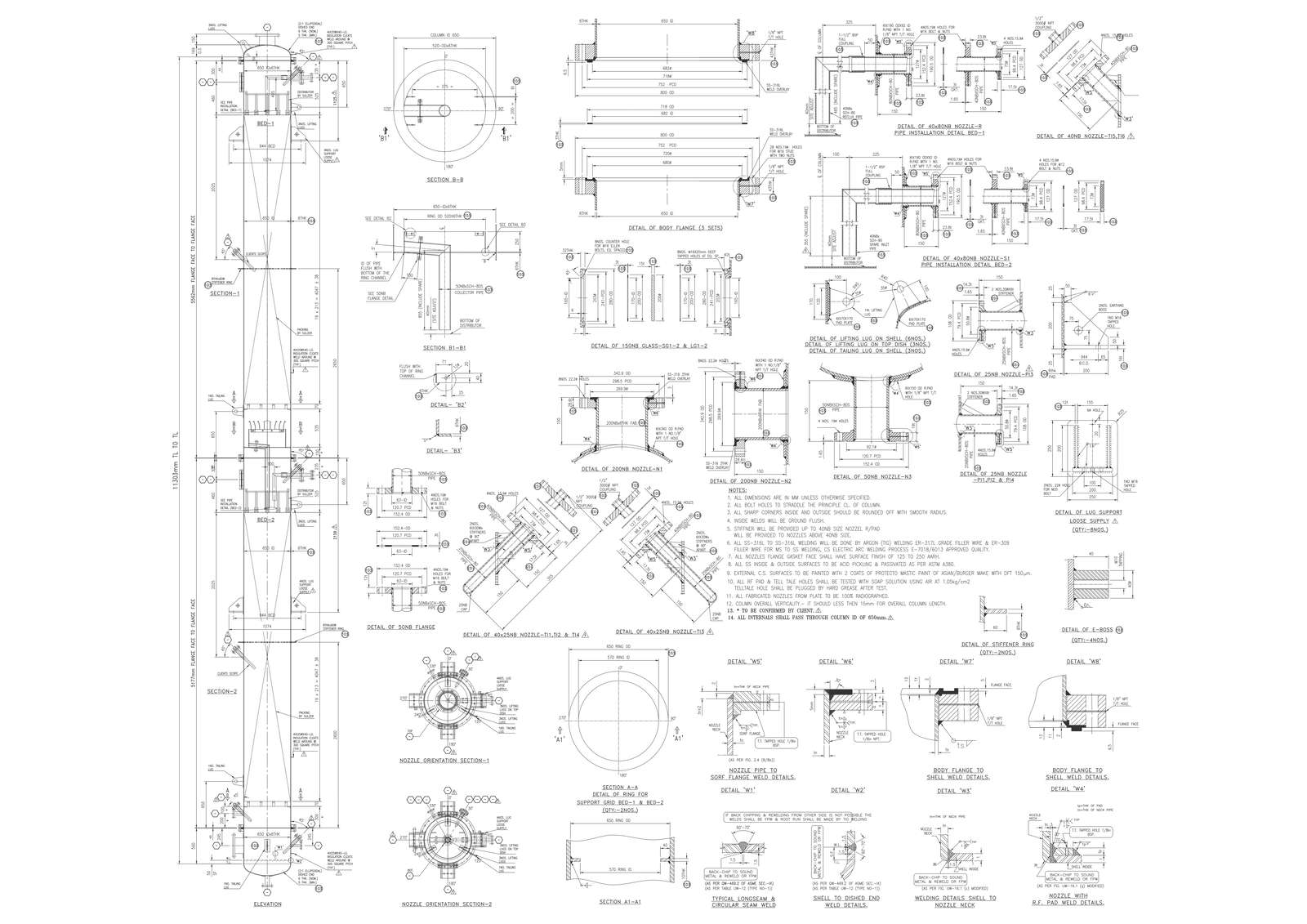 Nozzle plan elevation and section orientation detail DWG AutoCAD drawing