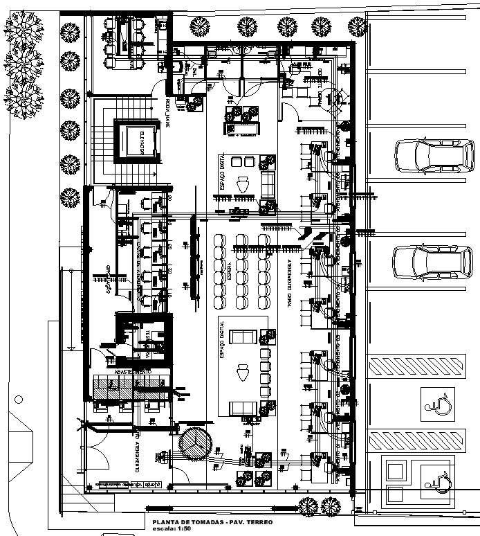 OUTLET PLANT - PAV. GROUND FLOOR details in AutoCAD, Dwg file.