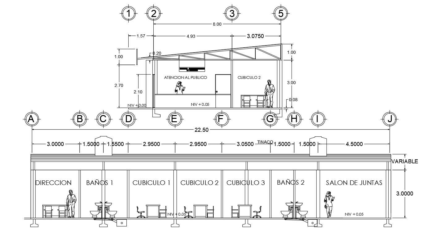 Office Section DWG with Director Cabin and Truss