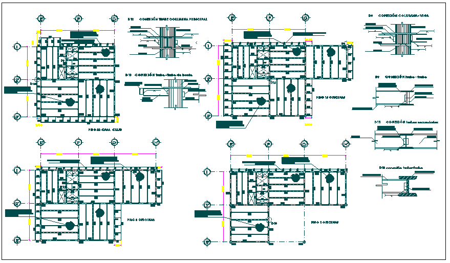 Office building floor plan detail and structure detail view dwg file
