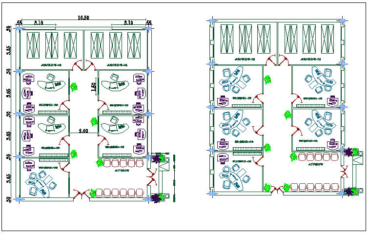 Office building floor plan detail view dwg file