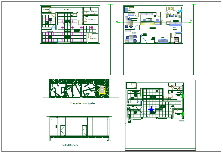 Office building floor plan detail view dwg file