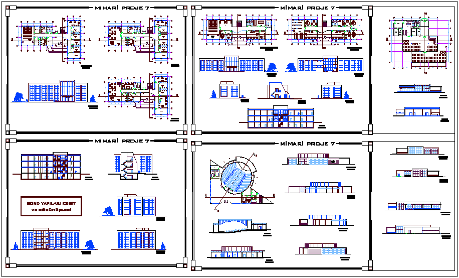 Office building plan,elevation and section view dwg file