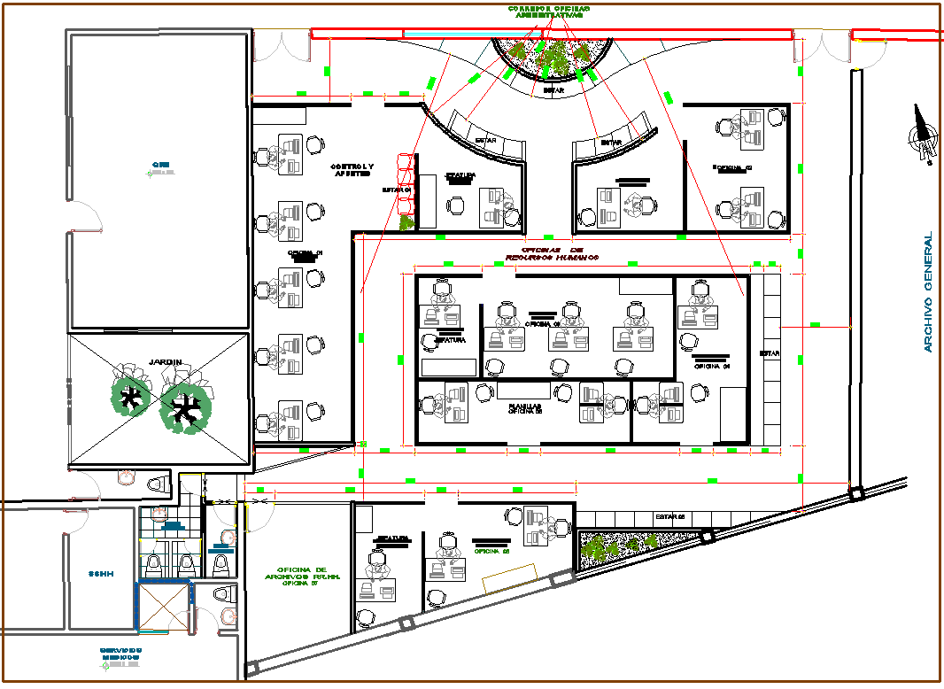 Office building plan detail dwg file