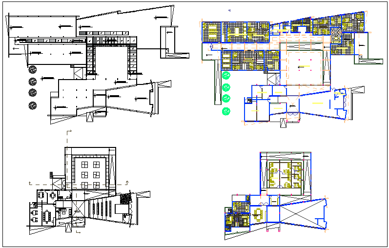 Office building plan detail view dwg file