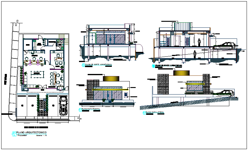 Office building plan detail view dwg file