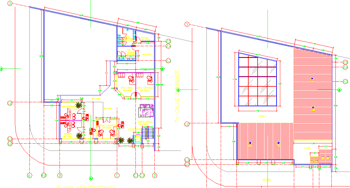 Office building view and layout dwg file