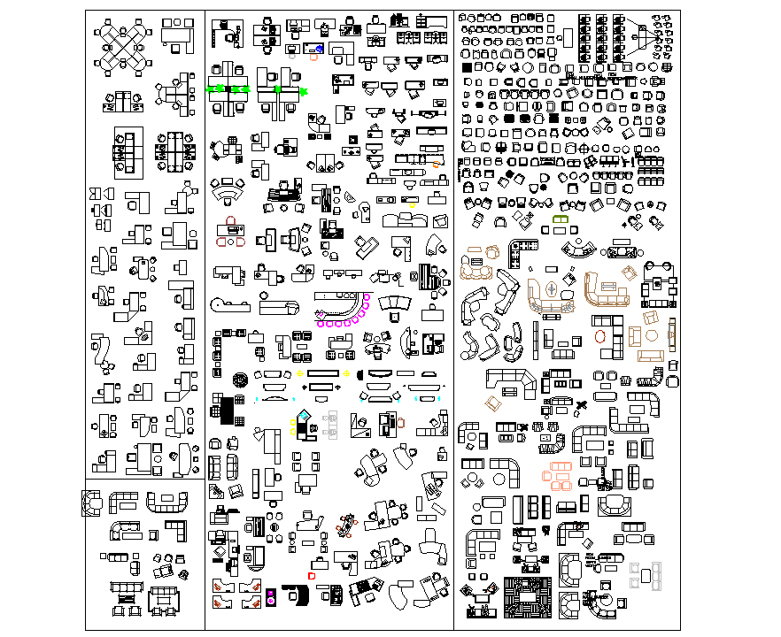 Office furniture sets plan detail dwg file.