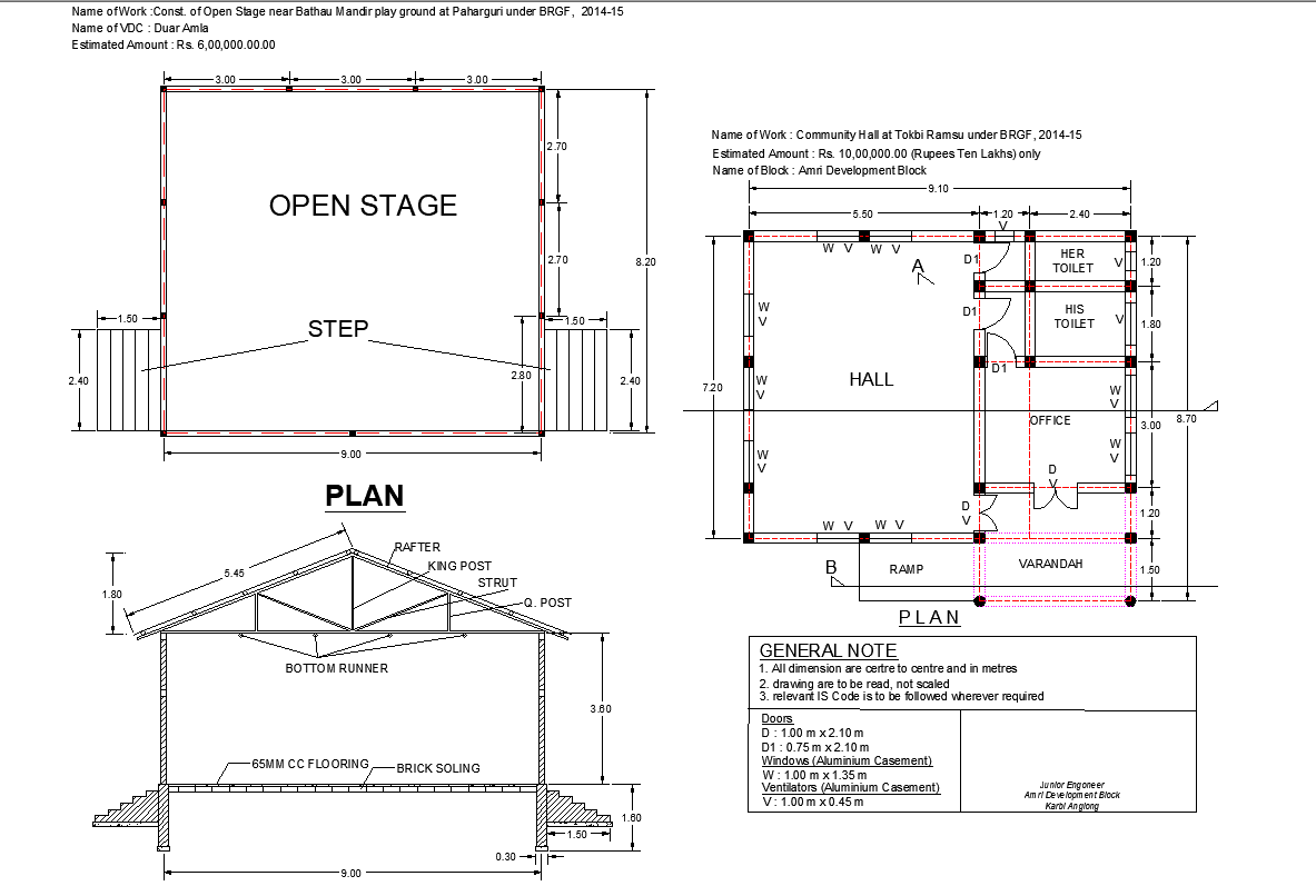 Office plan and elevation detail dwg file