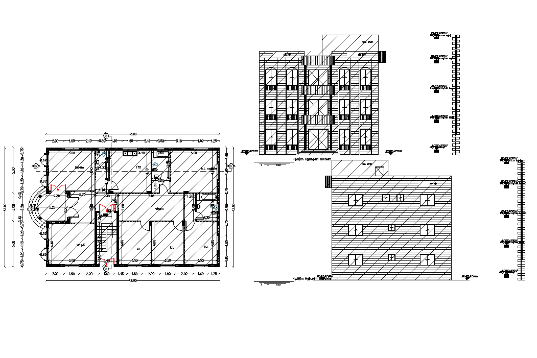 Office plan and elevation detail dwg file