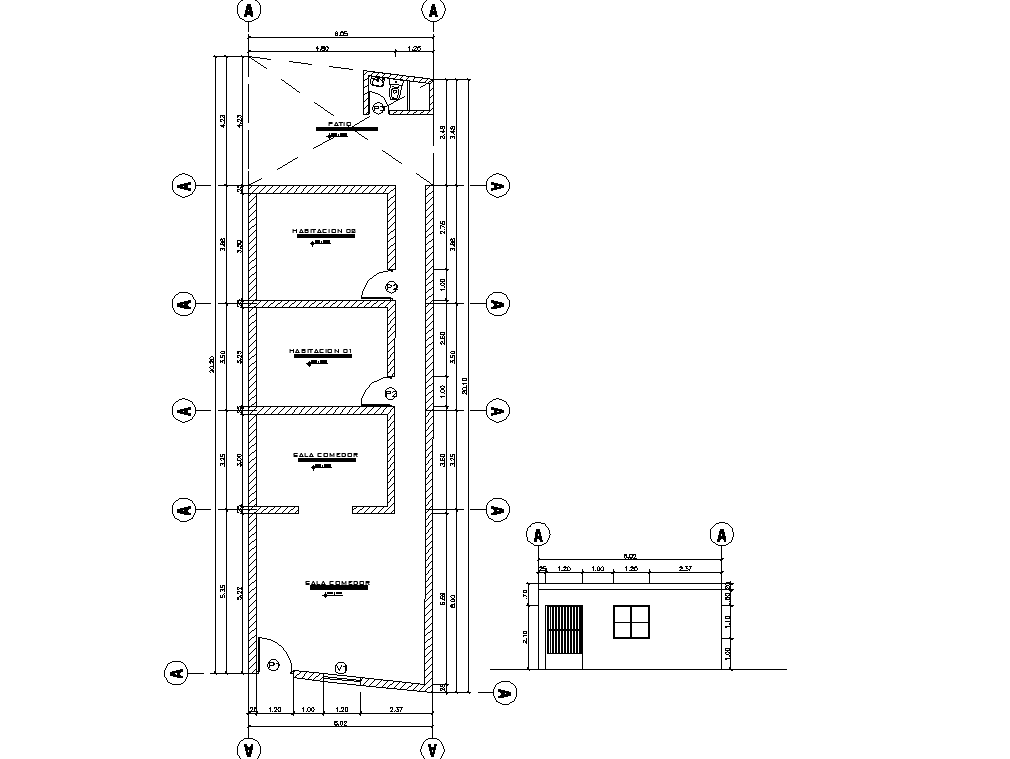 Office plan and elevation detail dwg file