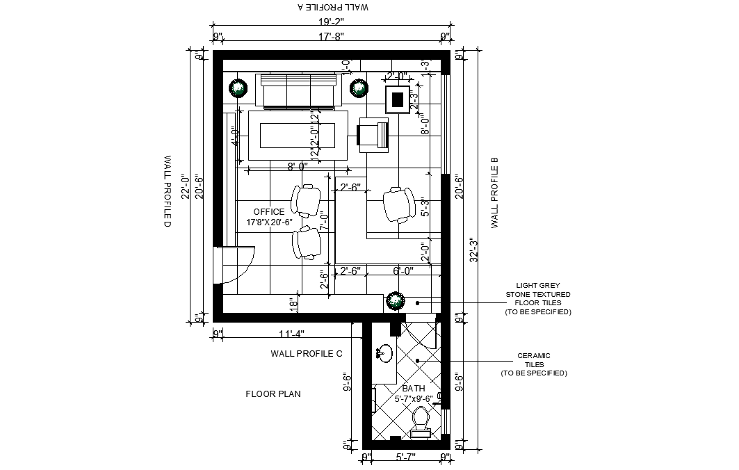 Office working plan detail dwg file