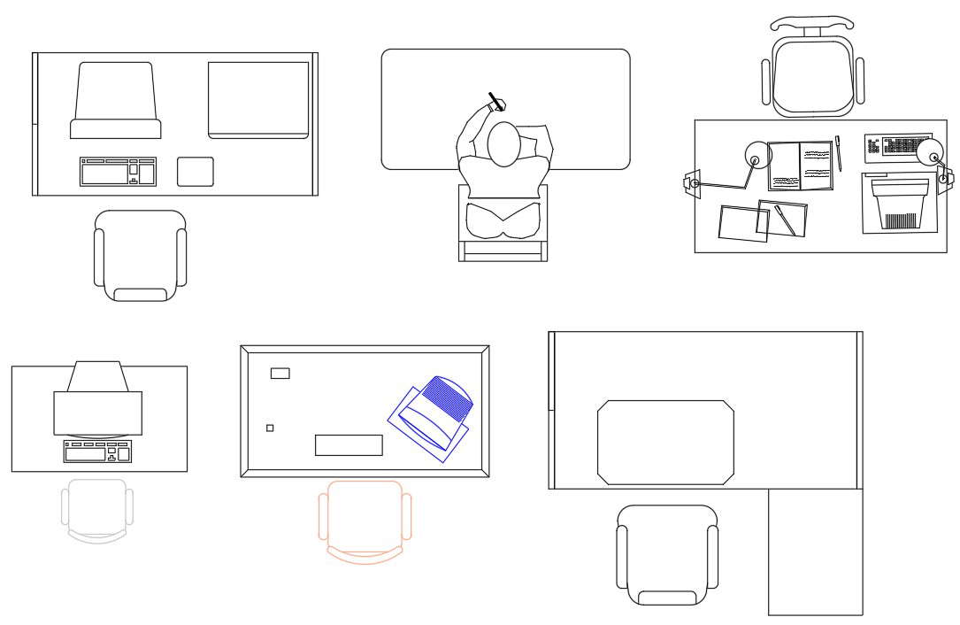 Office Computer Work Desk CAD Blocks DWG File
