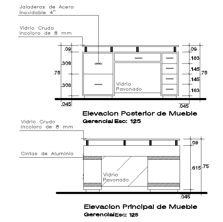 Office Table Front and Rear Elevation DWG CAD Drawing