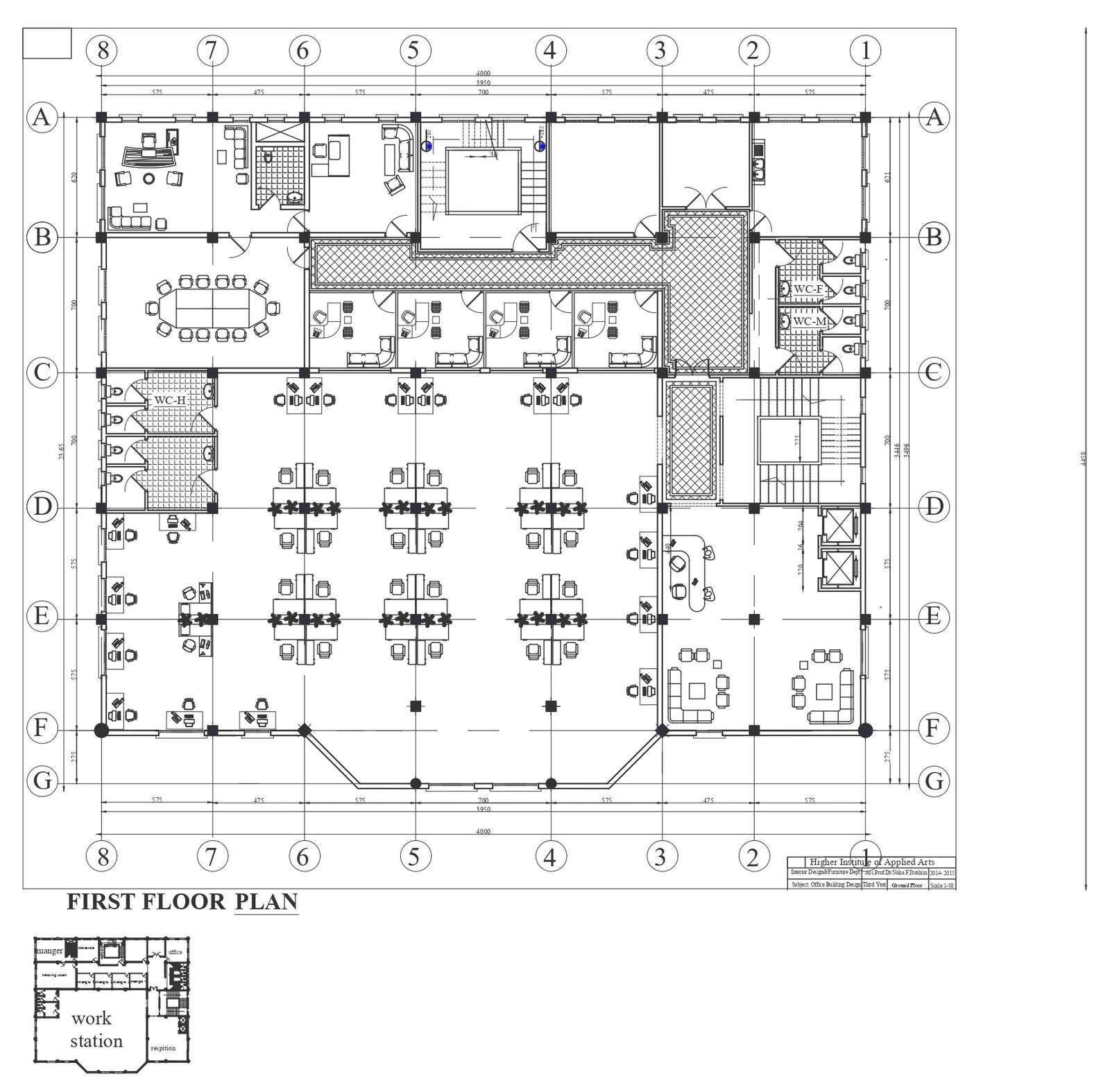 Office building design detailed furniture layout plan in scale DWG autoCAD drawing