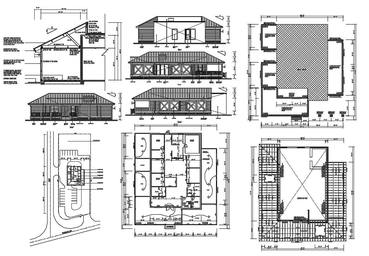 One Level House Plan AutoCAD Drawing