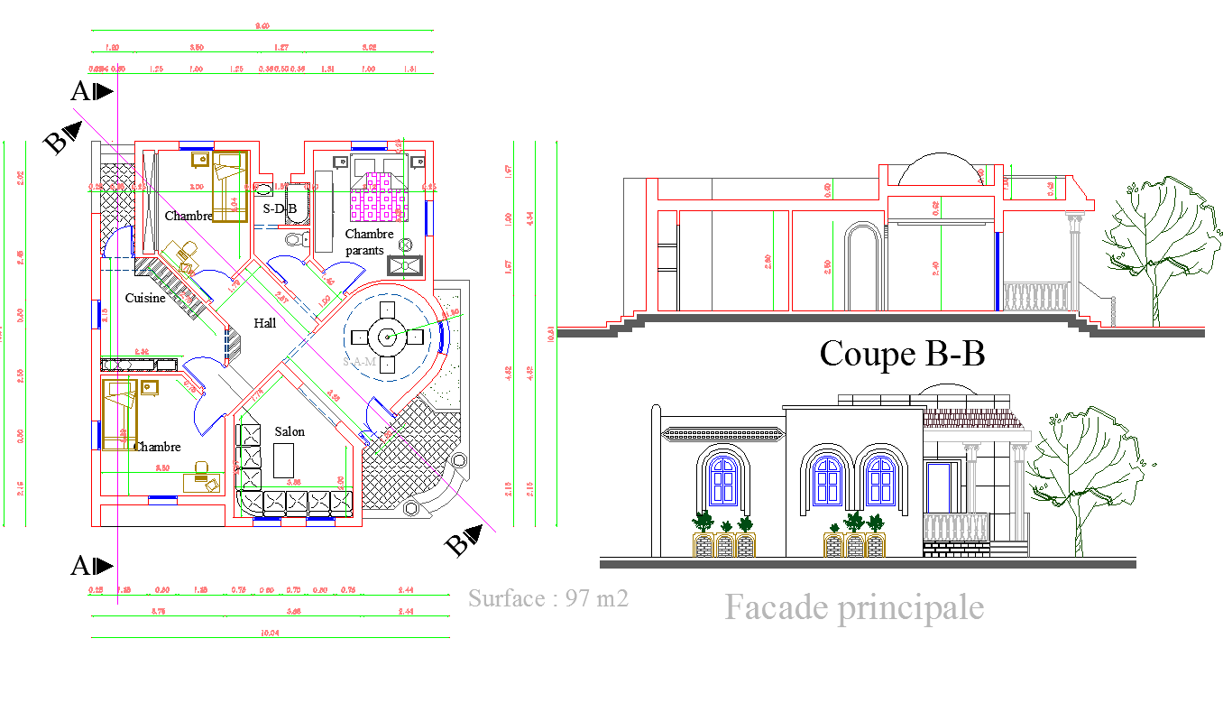 One Story House plan dwg file