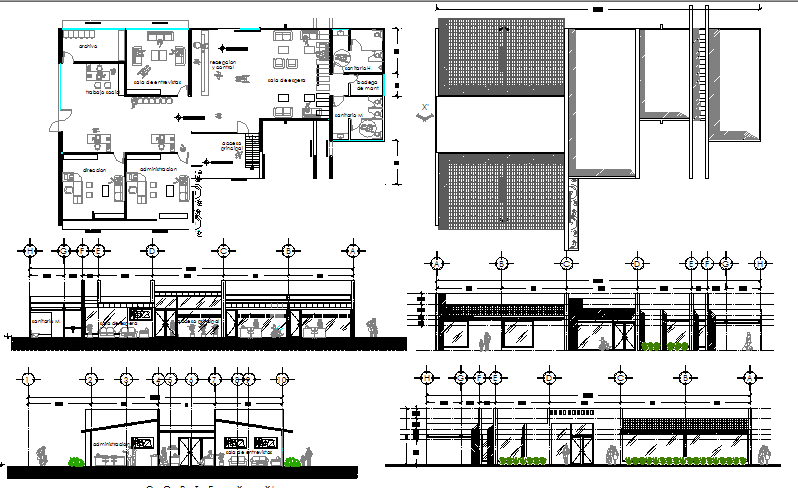 One story administrative building auto-cad details dwg file
