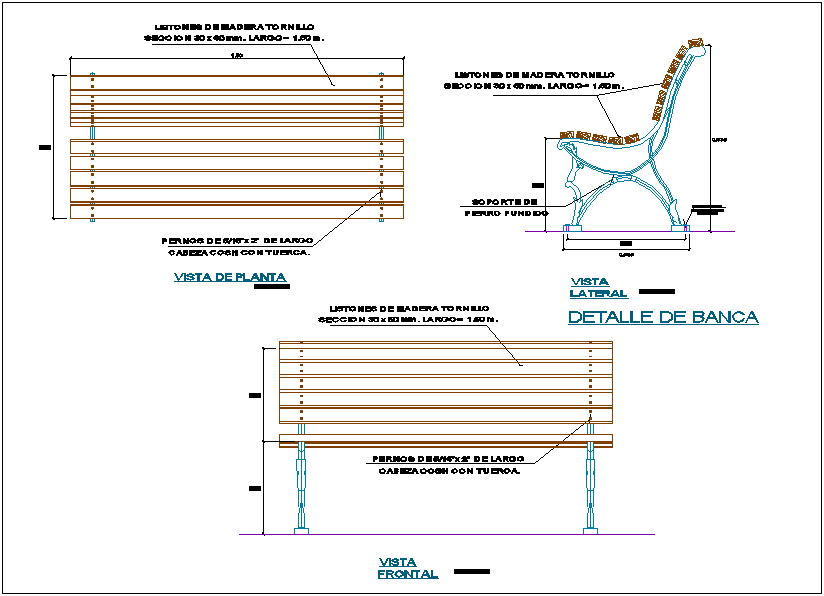 Outdoor Wooden Bench Seating Design DWG File Format