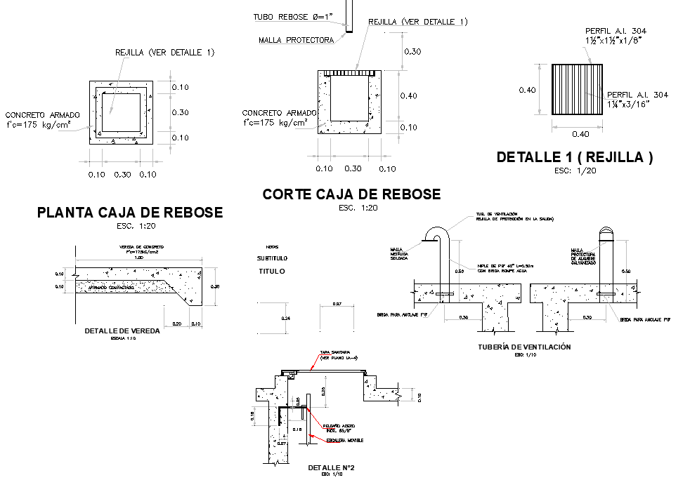 Overflow box plant plan and section autocad file