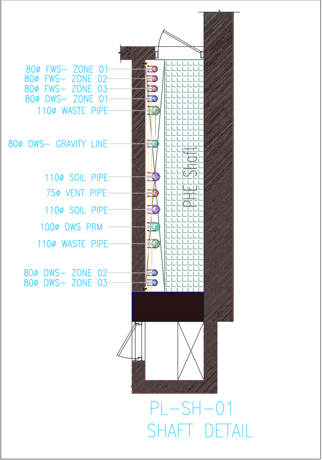 PL-SH-01 Shaft Detail for Commercial Building Plumbing in AutoCAD DWG File Format.
