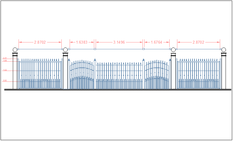 Park boundary fencing structure detail view dwg file