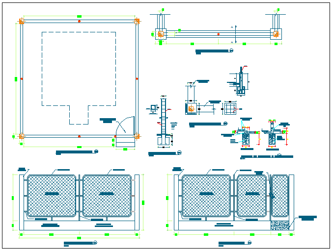 Park boundary fencing structure detail view dwg file