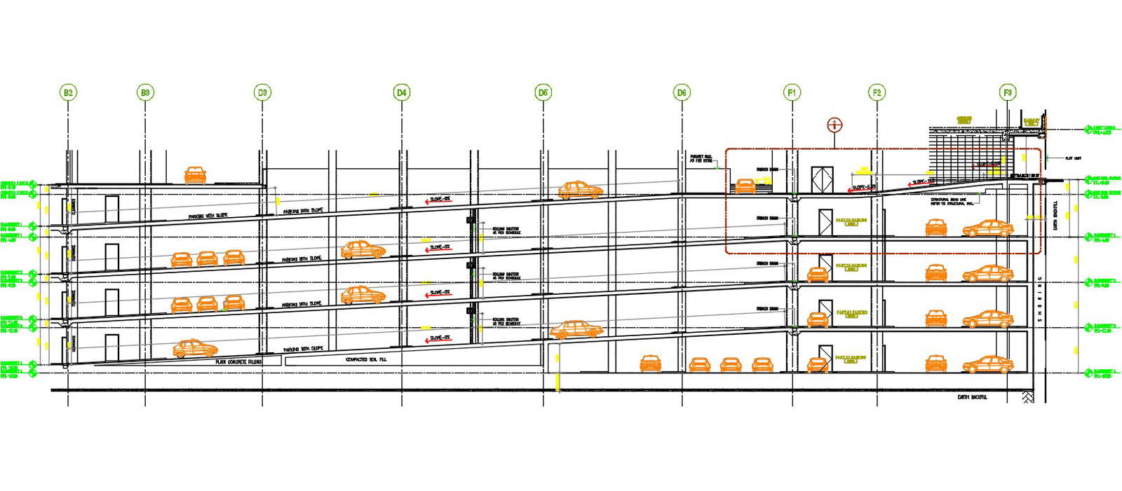 Parking Ramp Slope Building Section Drawing