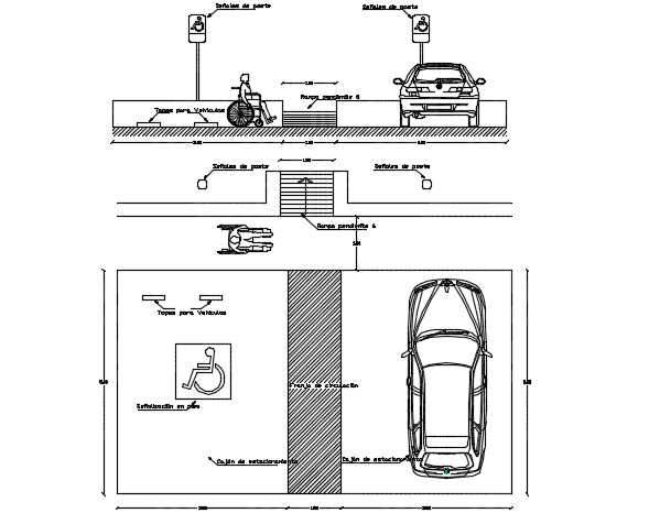 Parking disabilities plant section detail dwg file
