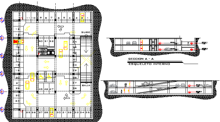 Parking lot of multi-purpose building dwg file