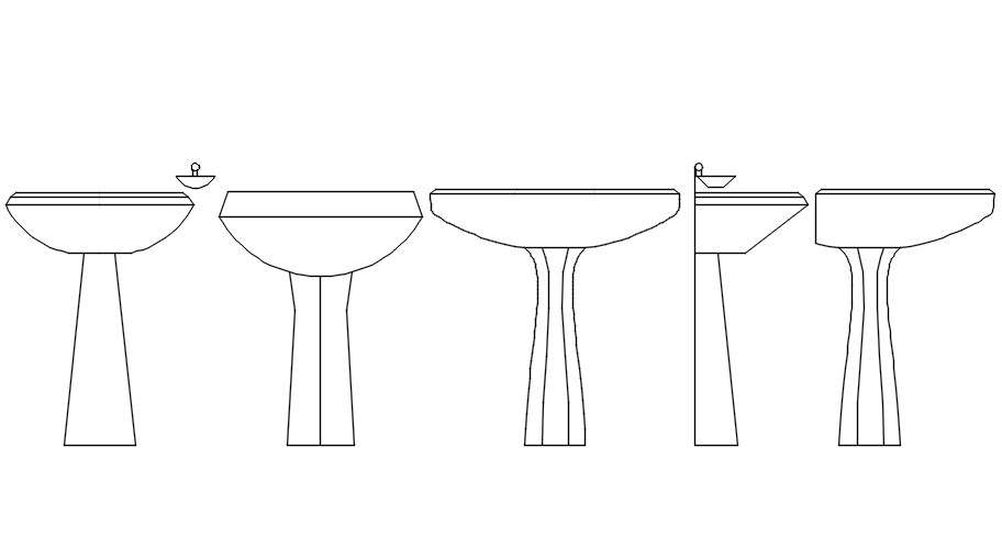 Pedestal type washbasin design in AutoCAD 2D drawing, CAD file, dwg file