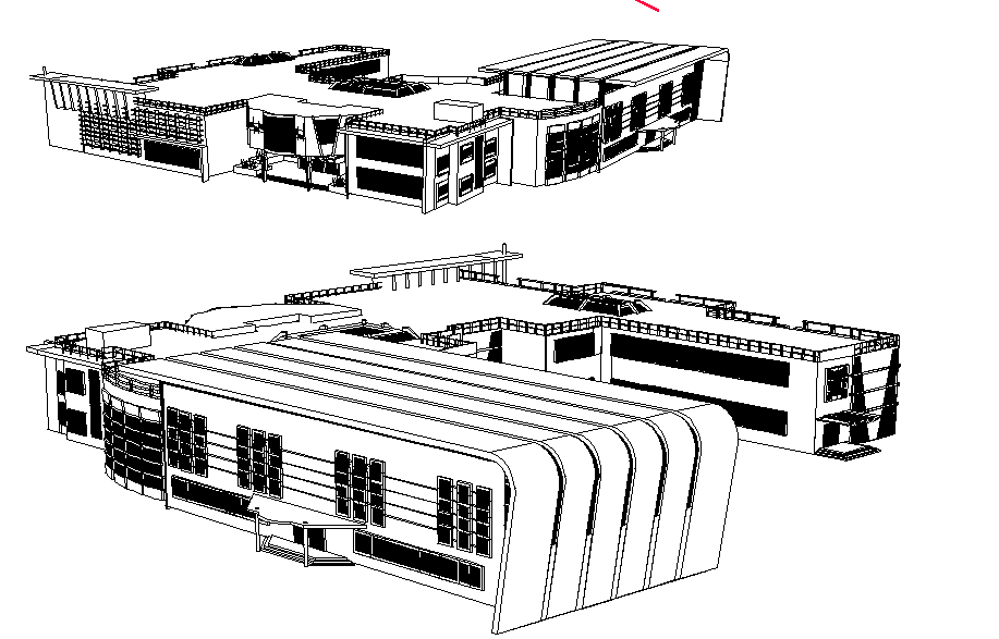 Perspective view of a educational institution dwg file