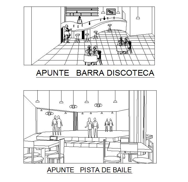 Perspective view of bar in autocad