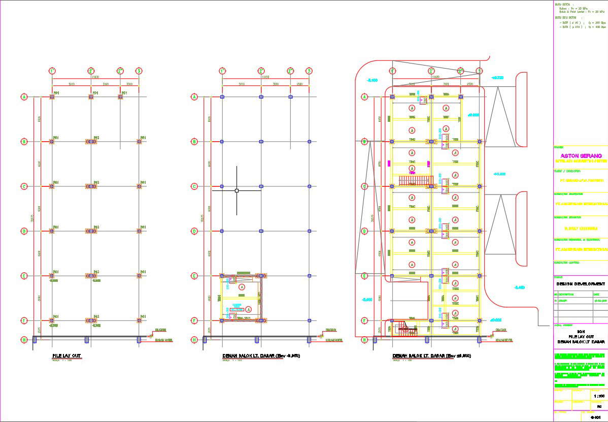 Pile layout, column and beam plan design in AutoCAD 2D drawing, CAD file, dwg file