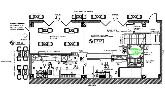 Pizzeria layout plan detail dwg file