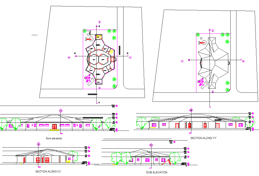 Plan, elevation and section detail dwg file
