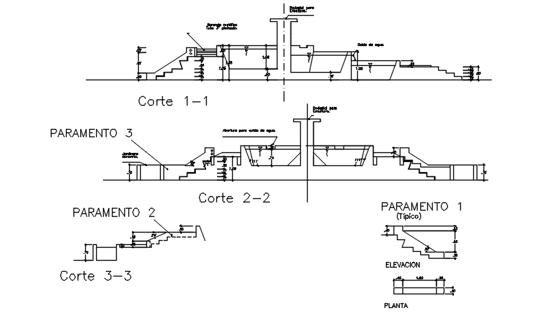 Plan, elevation and section detail dwg file