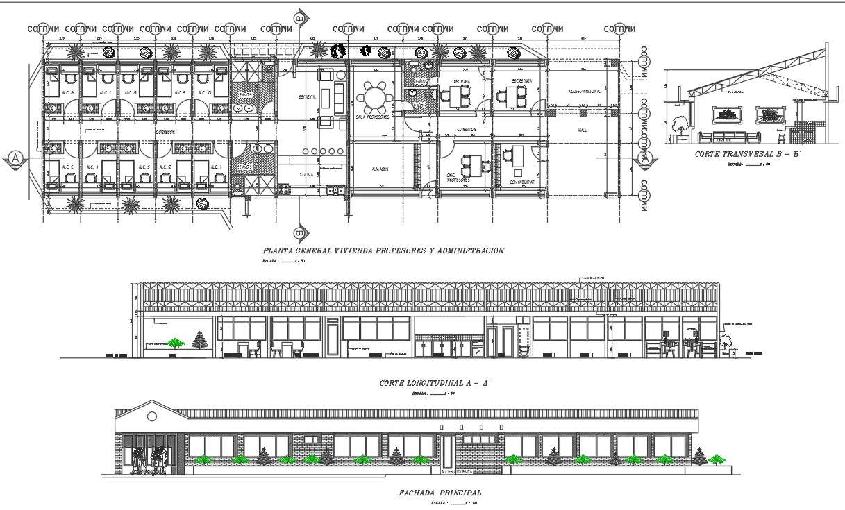 Plan, elevation and section detail dwg file