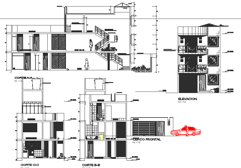 Plan, elevation and section detail dwg file