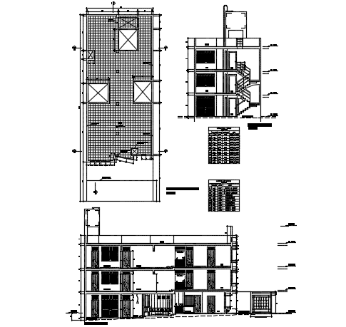 Plan, elevation and section house plan detail dwg file