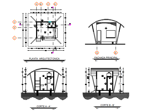 Plan and elevation and section detail dwg file