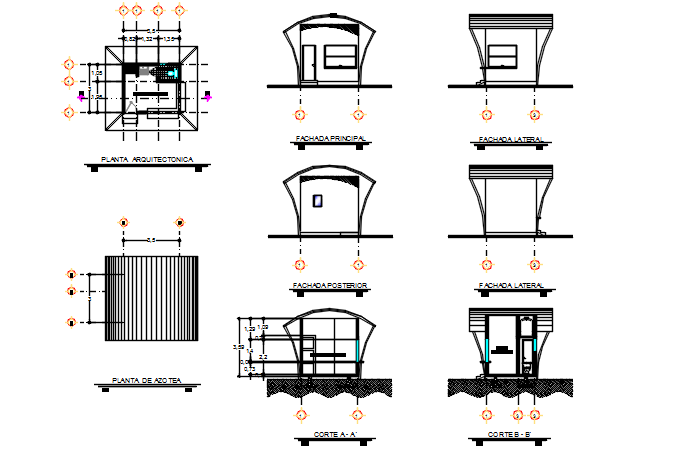 Plan and elevation and section detail dwg file