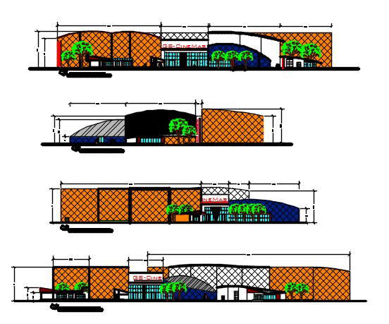 Plan and elevation drawing of  multiplex. 