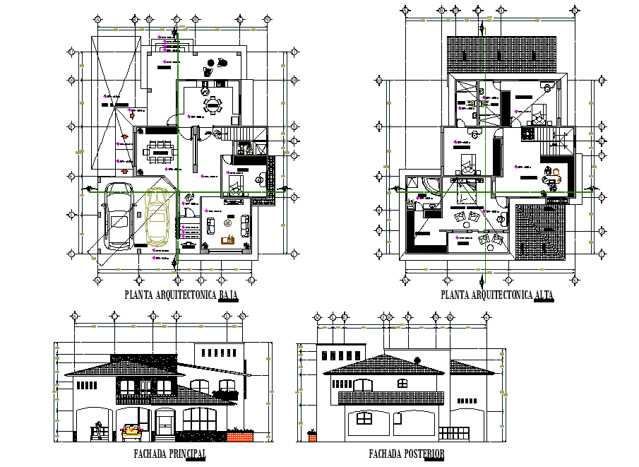 Plan and elevation home plan detail dwg file