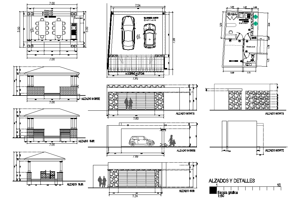 Plan and elevation house plan detail dwg file