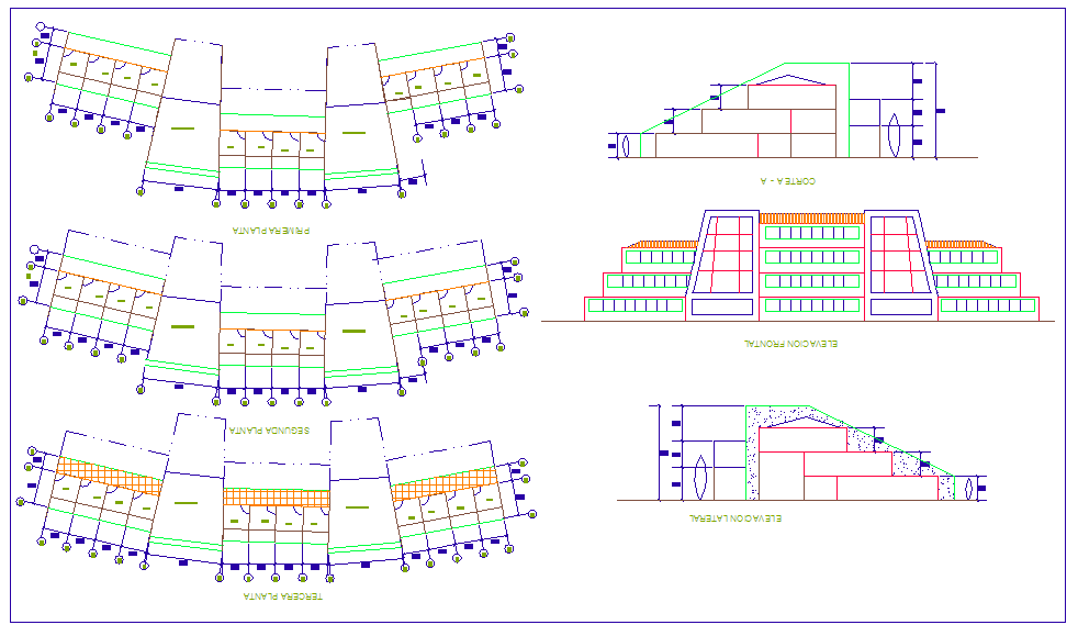 Plan and elevation of hotel