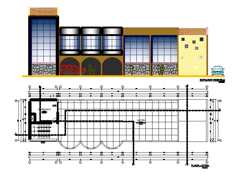 Plan and elevation working plan detail dwg file
