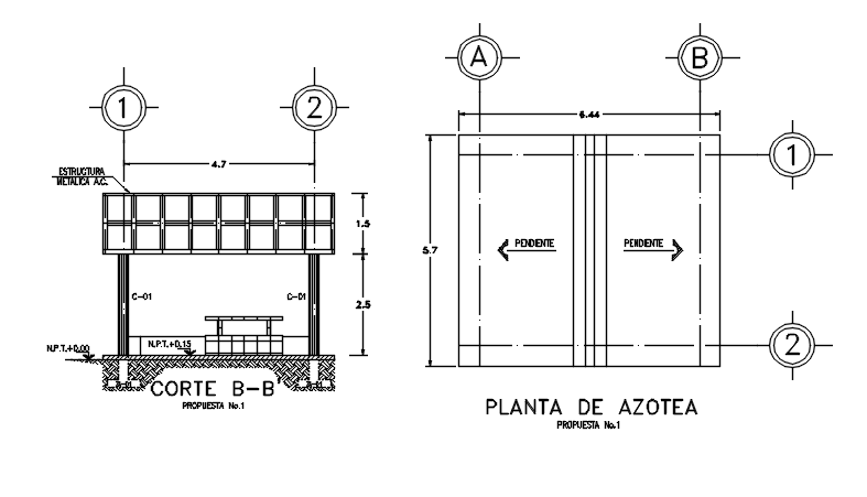 Plan and section B-B’ center line detail dwg file
