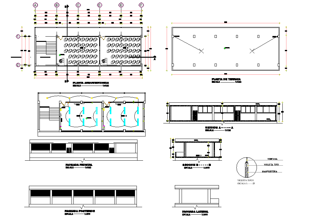 Plan and section Central market plan dwg file