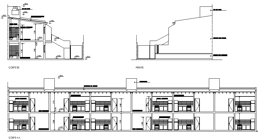 Plan and section Group departments detail dwg file